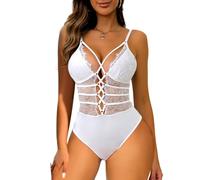 Buitifo Donne Sexy Bodysuit One Piece Babydoll Lingerie Pizzo Teddy Negligee(White,S)