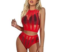 Buitifo Lingerie da Donna a Rete Mini Abito Camicia da Notte Sexy Biancheria Intima Bodysuit Pigiama Set(Rosso st,Taglia unica)