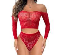 Buitifo Lingerie da Donna a Rete Mini Abito Camicia da Notte Sexy Biancheria Intima Bodysuit Pigiama Set(Rosso 50,Taglia Unica)