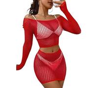 Buitifo Lingerie da Donna a Rete Mini Abito Camicia da Notte Sexy Biancheria Intima Bodysuit Pigiama Set(Rosso 19,Taglia Unica)