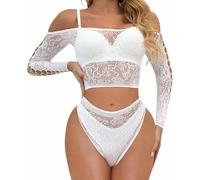 Buitifo Lingerie da Donna a Rete Mini Abito Camicia da Notte Sexy Biancheria Intima Bodysuit Pigiama Set(Bianco 50,Taglia Unica)