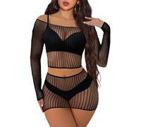 Buitifo Lingerie da Donna a Rete Mini Abito Camicia da Notte Sexy Biancheria Intima Bodysuit Pigiama Set(Nero 19,Taglia Unica)