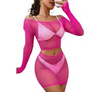 Buitifo Lingerie da Donna a Rete Mini Abito Camicia da Notte Sexy Biancheria Intima Bodysuit Pigiama Set(Rosarosso 19,Taglia unica)