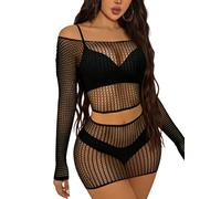Buitifo Lingerie da Donna a Rete Mini Abito Camicia da Notte Sexy Biancheria Intima Bodysuit Pigiama Set(Nero 19,Taglia Unica)