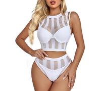 Buitifo Lingerie da Donna a Rete Mini Abito Camicia da Notte Sexy Biancheria Intima Bodysuit Pigiama Set(Bianco st,Taglia unica)