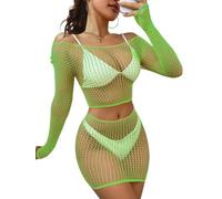 Buitifo Lingerie da Donna a Rete Mini Abito Camicia da Notte Sexy Biancheria Intima Bodysuit Pigiama Set(Verde 19,Taglia unica)
