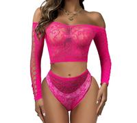 Buitifo Lingerie da Donna a Rete Mini Abito Camicia da Notte Sexy Biancheria Intima Bodysuit Pigiama Set(Rosarosso 50,Taglia Unica)