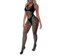 Buitifo Lingerie da donna, calza leopardata, body a rete, tuta intera per rave(Nero4,taglia unica)