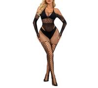 Buitifo Lingerie da donna, calza leopardata, body a rete, tuta intera per rave(Nero6,taglia unica)