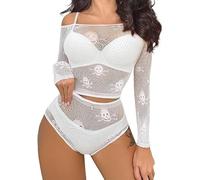 Buitifo Lingerie Donna Set Bodysuit,Biancheria da Notte Sexy,Costume da Teschio, per Halloween(Bianco GT,Taglia Unica)