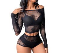 Buitifo Lingerie Donna Set Bodysuit,Biancheria da Notte Sexy,Costume da Teschio, per Halloween(Nero GT,Taglia Unica)