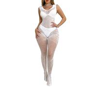 Buitifo Lingerie donna Sexy Intima Fishnet Bodystocking Babydoll Sleepwear collant Pigiama(Bianco nxx,Taglia unica)