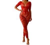 Buitifo Lingerie donna Sexy Intima Fishnet Bodystocking Babydoll Sleepwear collant Pigiama(Rosso Dzj,Taglia unica)