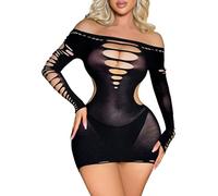 Buitifo Lingerie Sexy Donna One Piece Babydoll Camicia da Notte Una Spalla Bodycon Mini Abito(Nero C2,M)