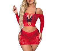 Buitifo Set Lingerie Donna Bodysuit Biancheria da Notte Sexy(Rosso xkjc,Taglia Unica)
