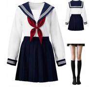 BUITVOZE Uniforme da marinaio in stile giapponese set tre pezzi uniforme scuola fotografia cosplay bianca