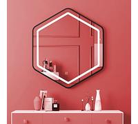 BUJOG Specchio per trucco da bagno esagonale con illuminazione, dimmerabile a 3 colori (luce calda/luce neutra/luce bianca), specchio da parete a LED, specchio argento HD antideflagrante, illumina