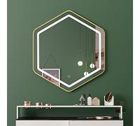 BUJOG Specchio per trucco da bagno esagonale con illuminazione, dimmerabile a 3 colori (luce calda/luce neutra/luce bianca), specchio da parete a LED, specchio argento HD antideflagrante, illumina