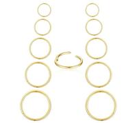 bukebro Anelli clicker per setto nasale in acciaio chirurgico, segmento argento/oro, 5 paia/10 pezzi 16 G anello naso anello labbro orecchini a cerchio Sleeper cartilagine Daith piercing gioielli 6 mm
