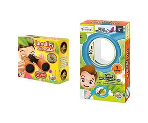 Buki France- Natura Binocolo, Colore Marrone, 4 x 30 mm, BN009 & Piccolo Scienziato-Lente d'Ingrandimento, 9007