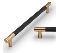 BUKOBYHE Confezione da 10 maniglie per armadietti da cucina, colore nero e bronzo champagne, zigrinate, per cassetti, utensili da cucina, maniglie per armadi, maniglie per cassetti