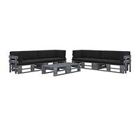 BUKSCYJS Set di 6 sedie da giardino, mobili da giardino, mobili da balcone, con cuscino, in pino grigio, adatto per giardino, terrazza, soggiorno, ufficio, esterno