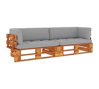 BUKSCYJS Set di sedie da giardino, mobili da giardino, set di mobili da balcone, 2 posti, con cuscino, marrone miele, pino, adatto per giardino, terrazza, soggiorno, ufficio, esterno