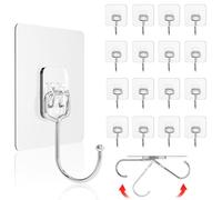 Bukuhlio 16 ganci autoadesivi extra forti max 12 kg, trasparenti, impermeabili, girevoli a 180°, senza foratura, per cucina, bagno, parete, soffitto e decorazione, pratico gancio multiuso