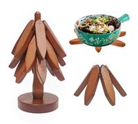 Bukuhlio Sottopentola In Legno Per Piatti Caldi, Set di 3 Sottopentola In Legno + 1 Supporto Per Riporre Come Un Albero di Natale, Sottopentolas In legno di Pentole Calde (Marrone)
