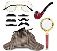 BUKYCAT 5 Pezzi Set di Accessori per Costume da Detective, Accessori Per Costume Da Sherlock Holmes, Accessori per Costume da Detective, Oggetti Di Scena Per Cosplay Da Detective Per Bambini, Adulti