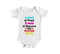 Bulabadoo Body da neonato 5 Minuti di Papà 9 Mesi di Mamma - Ed Eccomi Qua! - Body Simpatici e Divertenti - Body da neonato - Body Neonato Manica Corta - idea regalo