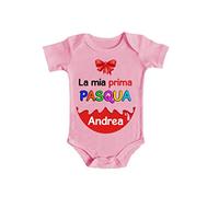 Bulabadoo Body Neonata Pasqua - Nome Personalizzabile - La Mia Prima Pasqua - Felice - Happy - Coniglietto - Rosa - Bimba - Femminuccia