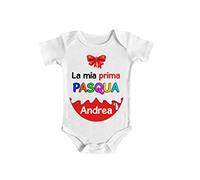Bulabadoo Body Neonato con Nome Personalizzato - La Mia Prima Pasqua - Felice - Happy - Coniglietto - Simpatici - Divertente