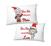 Bulabadoo Coppia Federe Natale Personalizzabili - Federa Cuscino - Natalizia - Buone feste - Robottino - Robottina - Idee Regalo Natale