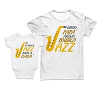 Bulabadoo Coppia Maglietta Padre - Body Neonato Maschietto - Ascolto Jazz Insieme al Papa' - Simpatiche - Padre - Jazz - Musica - Love Music - Festa del papà - Figlio - T-Shirt Coordinate