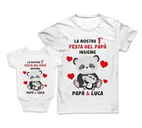 Bulabadoo Coppia Maglietta Uomo e Body Neonato con Nome Personalizzato Panda Prima Festa del Papà Insieme Padre Figlio
