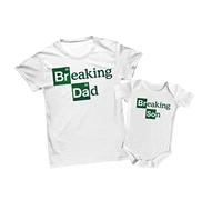 Bulabadoo Coppia Maglietta Uomo e Body Neonato per Uso Quotidiano Diurno - Breaking Dad Breaking Son Parodia Serie Bimbo Marito Festa Papà