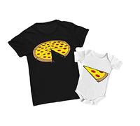 Bulabadoo Coppia Maglietta Uomo e Body Neonato - Pizza e Fetta di Pizza - Love Pizza - Bimbo Papà - Marito - Festa Papà - Idea Regalo