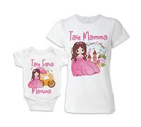 Bulabadoo Coppia Mamma Figlia - Body Femminuccia -T-Shirt Madre - [ Nome Personalizzabile ] - Principessina - Regina - Coordinato