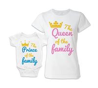 Bulabadoo Coppia Mamma Figlio - Tshirt - Body Neonato - Queen - Prince - Regina - Principe - of The Family - Festa della Mamma - Bimbo - Maschietto - Primo Anno