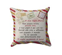 Bulabadoo Cuscino Dedica Figlio Personalizzato - Non essere Triste Piccolo Mio - Padre e Figlio - Lettera - Cuscini Divano 40X40 CM - Cartolina - Figlio Regalo