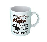 Bulabadoo Tazza Papà Palestrato Mai Sottovalutare Un Papà in Palestra con i suoi Attrezzi tra le mani Body Building Papà Tazze Gadget Padre Tazza Festa del Papà Idea Regalo