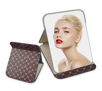 BULANGDE Specchio da Tavolo Pieghevole PU Cuoio, Specchio Portatile Viaggio Regolabile, Specchio Trucco Grande per il Trucco e la Rasatura da Campeggio al Chiuso 20.5 * 15.5cm (Marrone scuro)