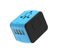 (bule) 3.4/5A Universal Travel Adapter 3USB & Type-C Charger US/UK/EU/AU Plug Converter