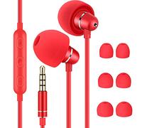 Bulees Auricolari per dormire, isolamento acustico, leggeri con cavo per canale uditivo piccolo, Auricolari con microfono e controllo volume per dormiente sensibile, per andare a dormire (rosso)