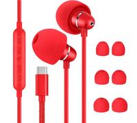 Bulees Auricolari USB C tipo C, per dormire lateralmente, con isolamento acustico, auricolari in-ear leggeri con controllo del volume del microfono, per chi dorme nel canale uditivo piccolo (rosso)