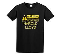 bulei Warning May Start Talking About Harold Lloyd Funny Unisex 100% Cotton Short-Sleeve T-Shirts Black M
