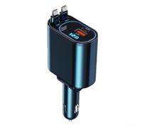 Bulevisiter Caricabatteria da auto veloce 4 in 1 da 66 W con cavi retrattili Starlight, doppia porta USB PD, display digitale, cavo telescopico compatibile con auto