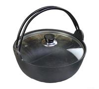 Bulevisiter Pentola in ghisa ispessita, non rivestita per cottura lenta, forno e piano cottura, 28 x 28 x 23 cm, nero (copertura in vetro da 19 cm)