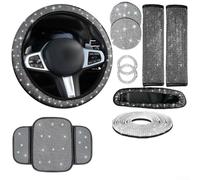 Bulevisiter Set di 10 coprivolante con strass, supporto per telefono, sottobicchieri, spalline e anello di avviamento, per una decorazione elegante dell'auto (bianco)